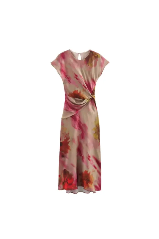 'Lucy' Knot-Detail Satin Texture Dress made by Goodnight Macaroon