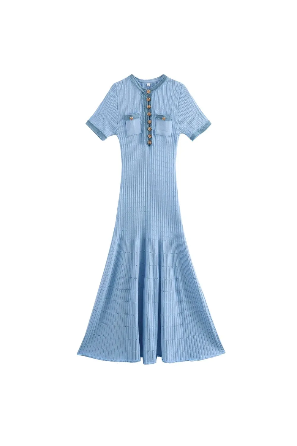 'Elena' Single-Breasted Patchwork Knitted Maxi Dress sold by Goodnight Macaroon product image thumbnail 4