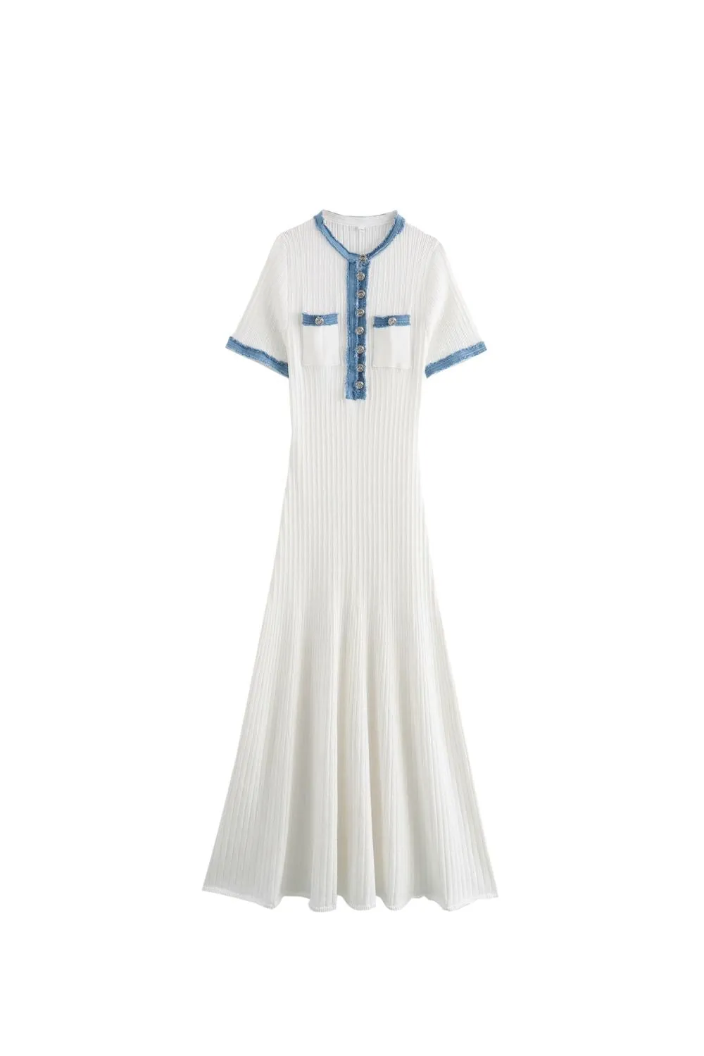 'Elena' Single-Breasted Patchwork Knitted Maxi Dress sold by Goodnight Macaroon product image thumbnail 2