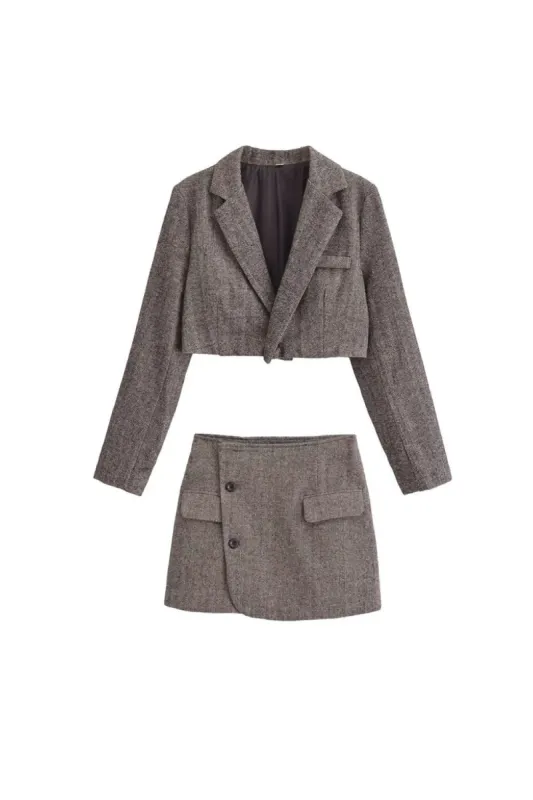 'Camila' Gray One-Button Short Suit & Skirt Set sold by Goodnight Macaroon