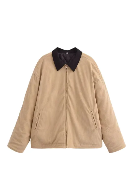 'Madelyn' Corduroy Color-Block Puffer Jacket sold by Goodnight Macaroon