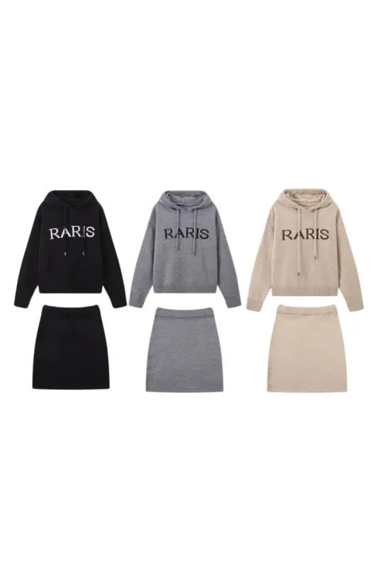 ‘Brooklyn’ Hooded Lettering Top and Skirt Knit Set made by Goodnight Macaroon
