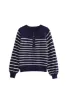 'Kennedy' Button-Down Retro Striped Puff Sleeve Sweater sold by Goodnight Macaroon