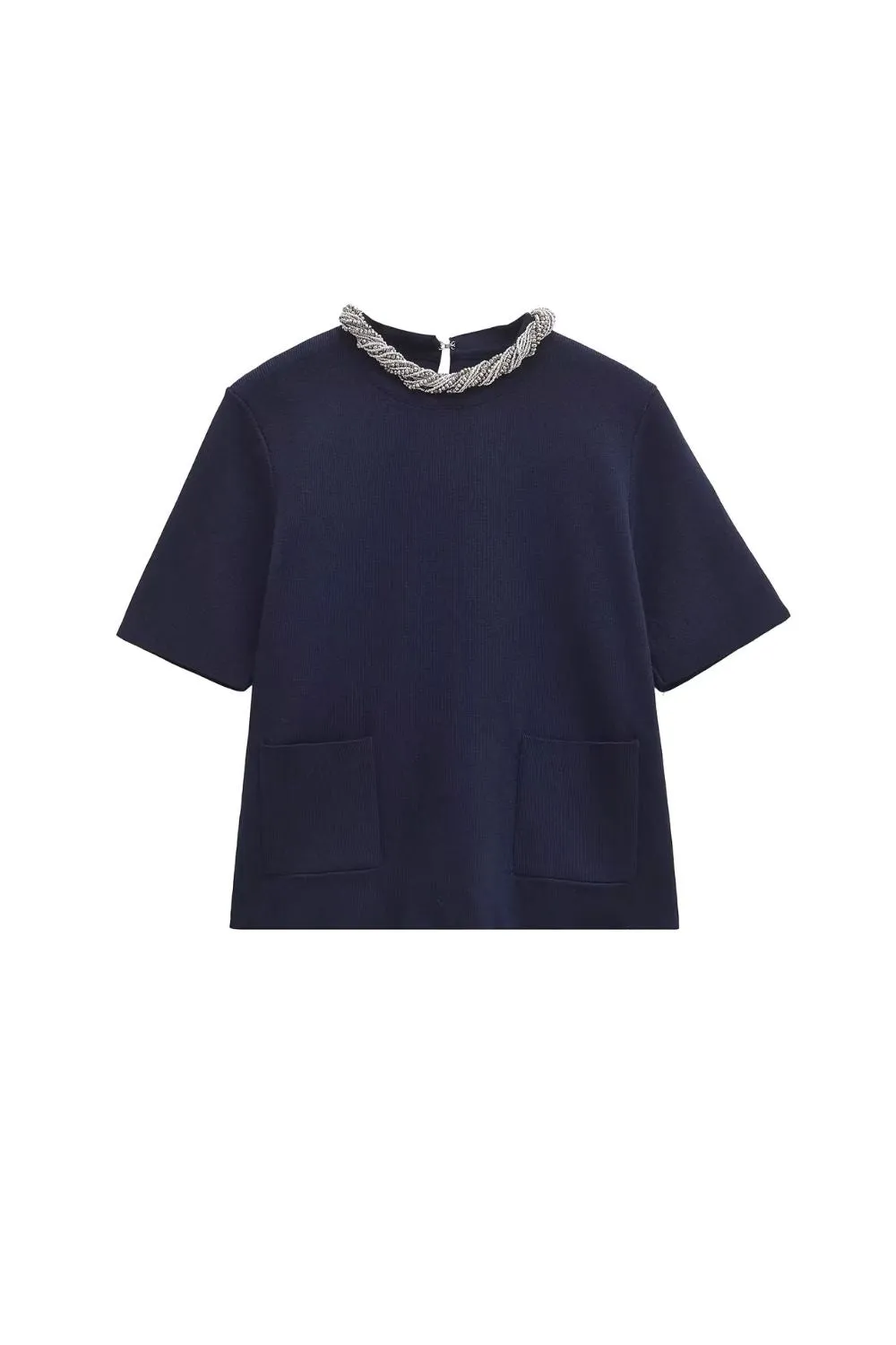 'Leah' Beaded Collar Short Sleeve Top sold by Goodnight Macaroon