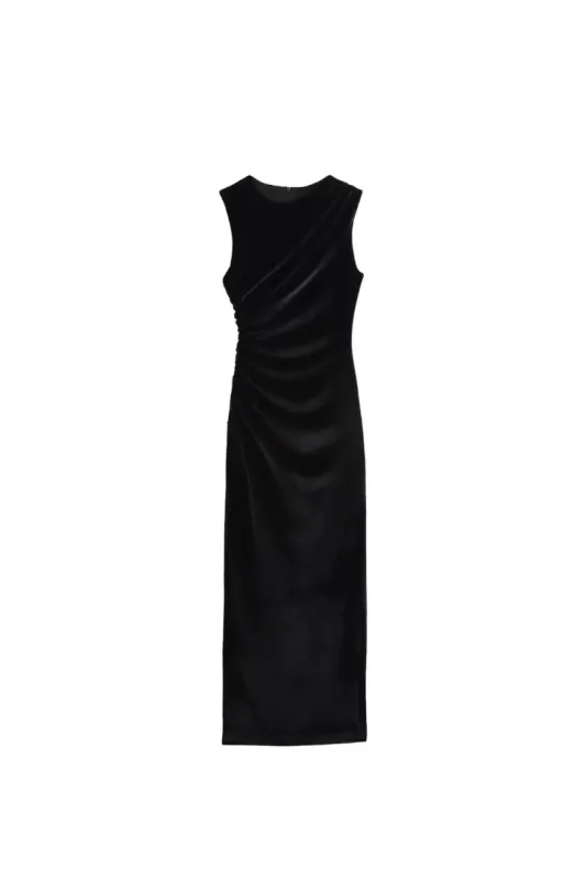 ‘Lucy’  Slim-Fit Minimalist Velvet Pleated Dress sold by Goodnight Macaroon
