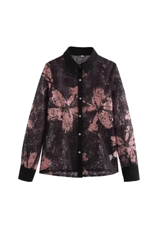 ‘Sophie’ Lace Print Long Sleeve Shirt sold by Goodnight Macaroon