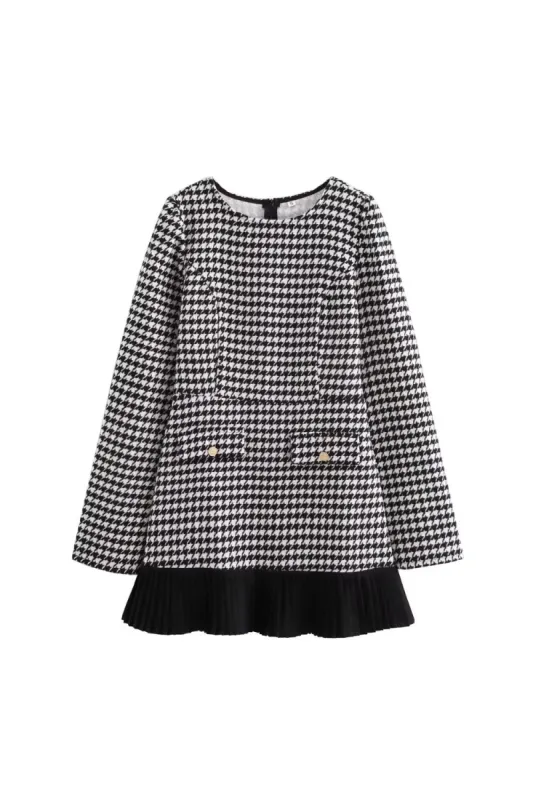 ‘Alice’ Plaid Pleated Long Sleeve Dress sold by Goodnight Macaroon