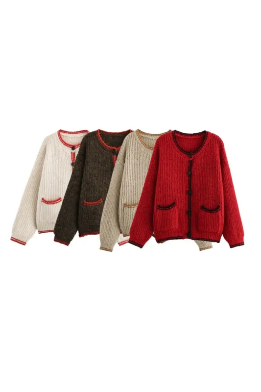 ‘Daina' Color-Block Round Neck Knitted Cardigan made by Goodnight Macaroon