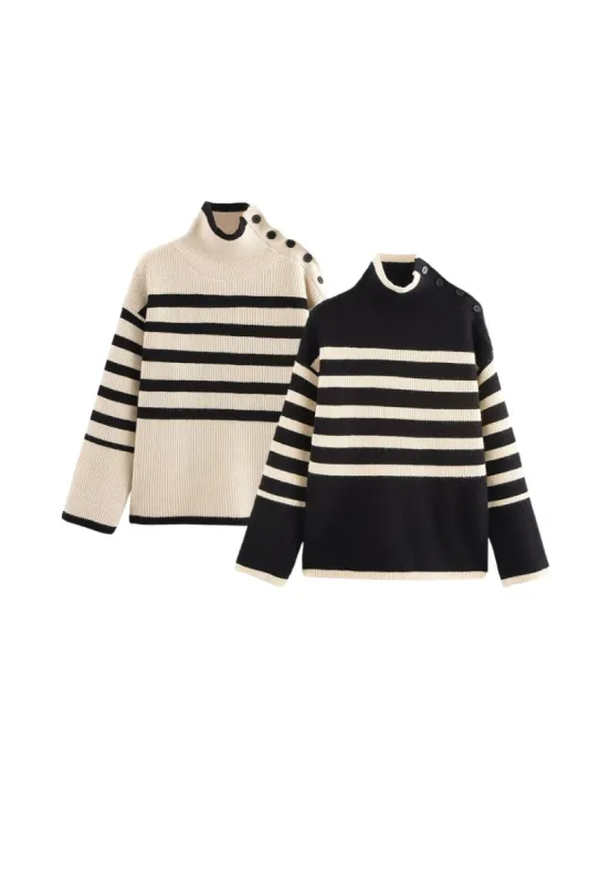 'Dagmar' High-Neck Striped Knit Sweater sold by Goodnight Macaroon