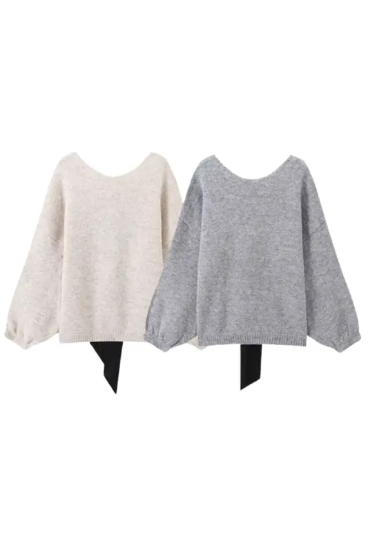 'Skylar' Back Bow-Accented Pullover Sweater sold by Goodnight Macaroon
