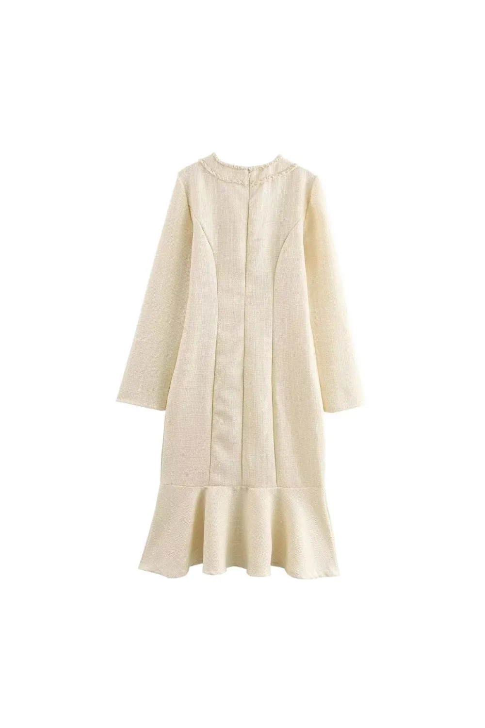 'Cora' Round-Neck Long-Sleeve Wool-Blend Fishtail Dress sold by Goodnight Macaroon product image thumbnail 2