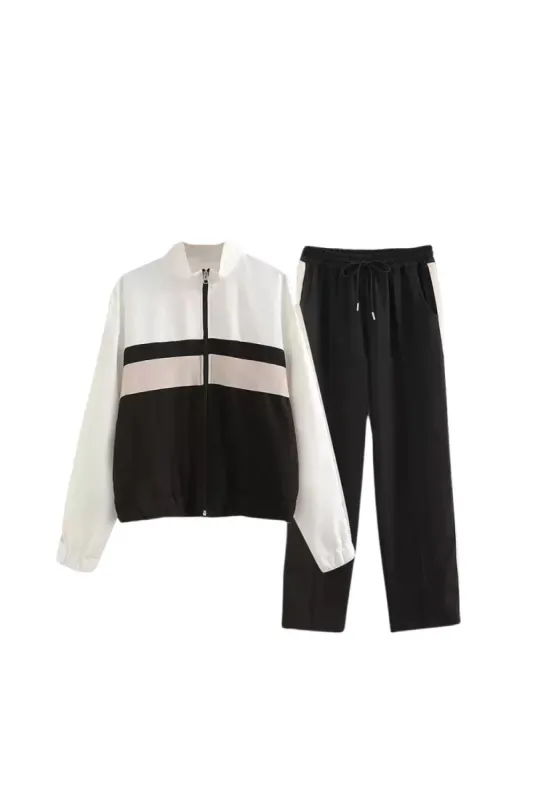 'Emily' Striped Trim Zippered Aviator Jacket & Pant Set made by Goodnight Macaroon