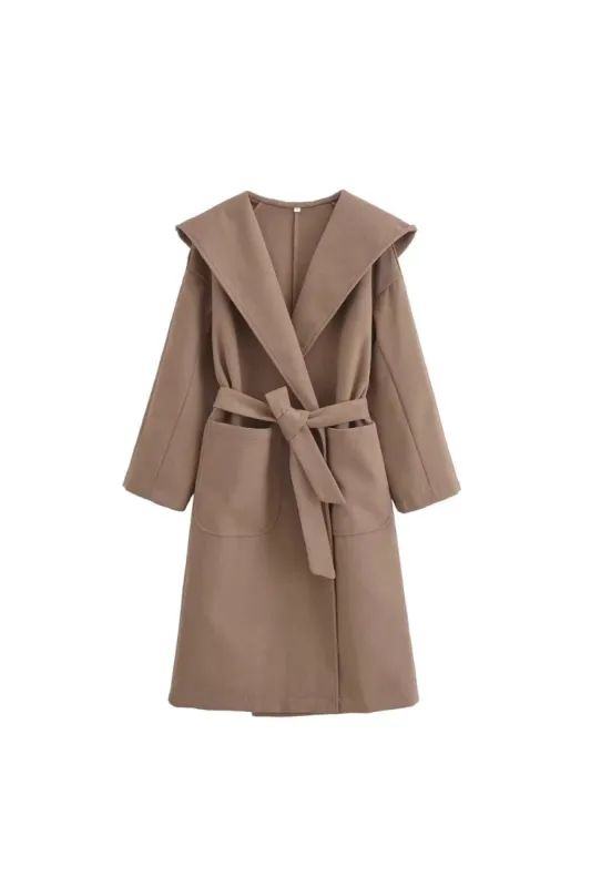 'Autum' Brown Cape-Style Hooded Coat with Belt sold by Goodnight Macaroon