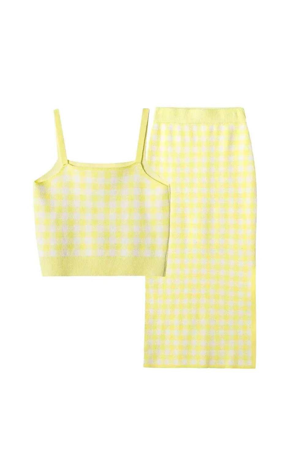 ‘Dalal ' Fine-Strapped Plaid Pencil Skirt & Matching Top Two-Piece Set sold by Goodnight Macaroon product image thumbnail 2