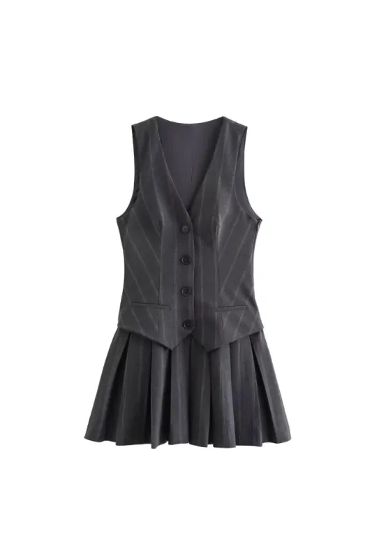‘Darcy' Pleated Stripe Vest-Style Dress made by Goodnight Macaroon