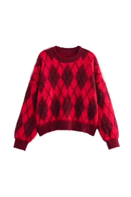 'Emily' Fuzzy Diamond Knit Pullover Sweater sold by Goodnight Macaroon