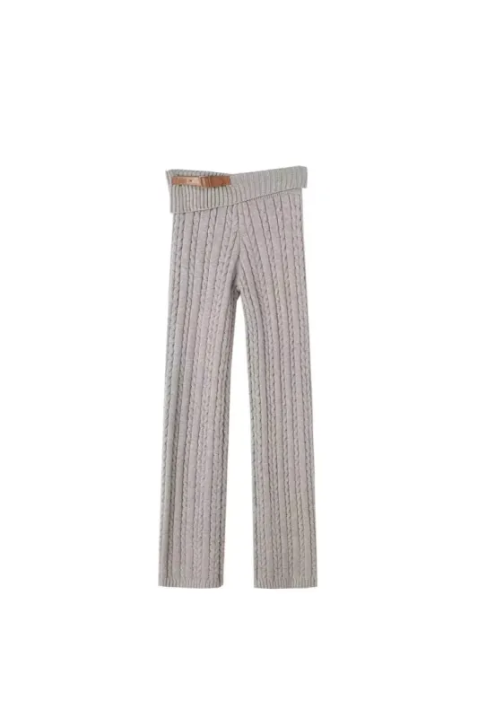 'Heather' Grey Twisted Knit Flap-Waist Pants sold by Goodnight Macaroon