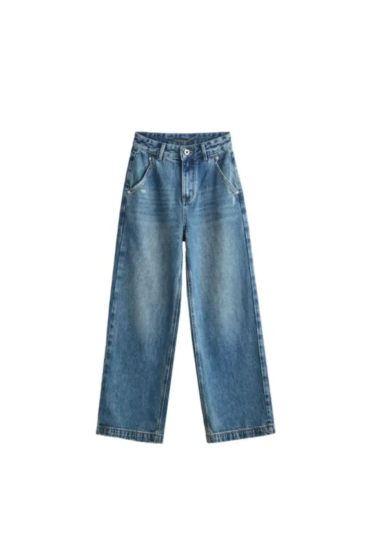 'Annie' Cotton Straight-Leg Washed Denim Jeans sold by Goodnight Macaroon