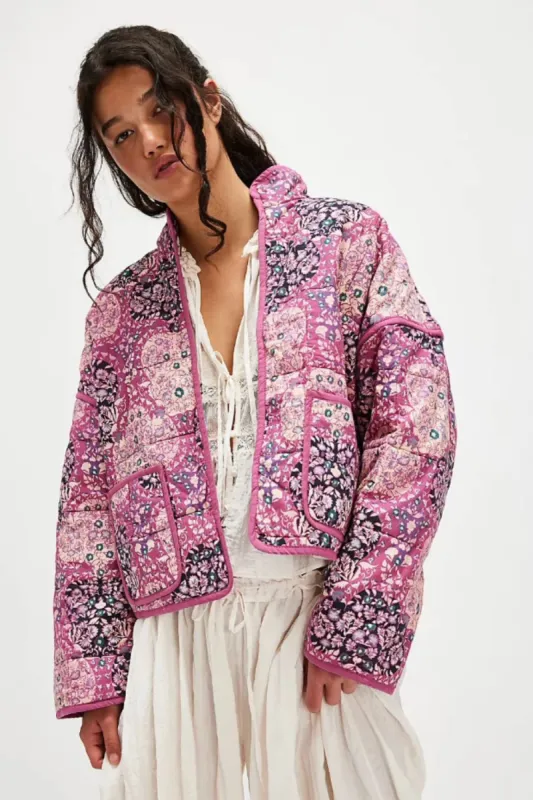 'Jessie' Purple Cashew-Patterned Puffer Jacket sold by Goodnight Macaroon