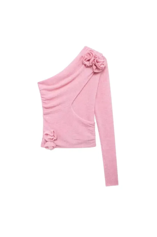 'Leigh' Floral Asymmetric Knit Top sold by Goodnight Macaroon