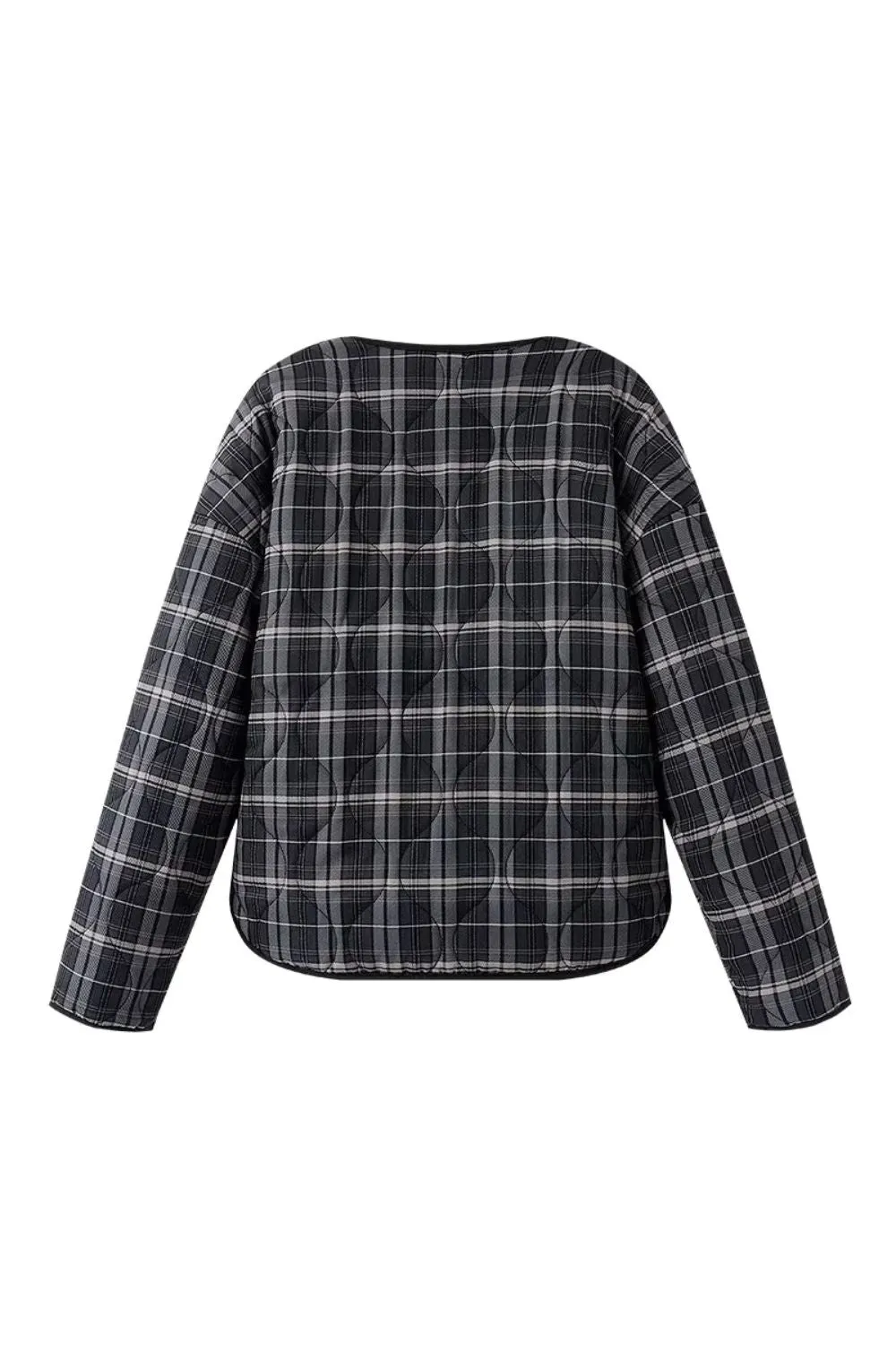 'Justine' Stylish Plaid Round-Neck Cotton Jacket sold by Goodnight Macaroon product image thumbnail 4