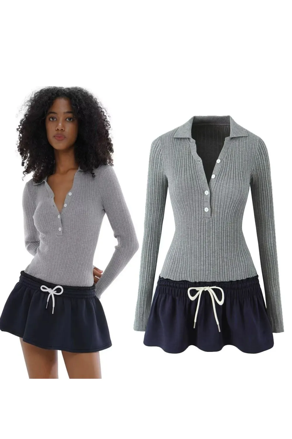 'Elliot' Knit Patchwork Long-Sleeve Dress sold by Goodnight Macaroon