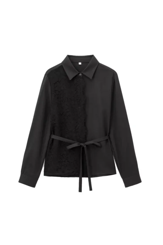 'Dawn' Color-blocked Lace Long-Sleeve Collar Shirt made by Goodnight Macaroon
