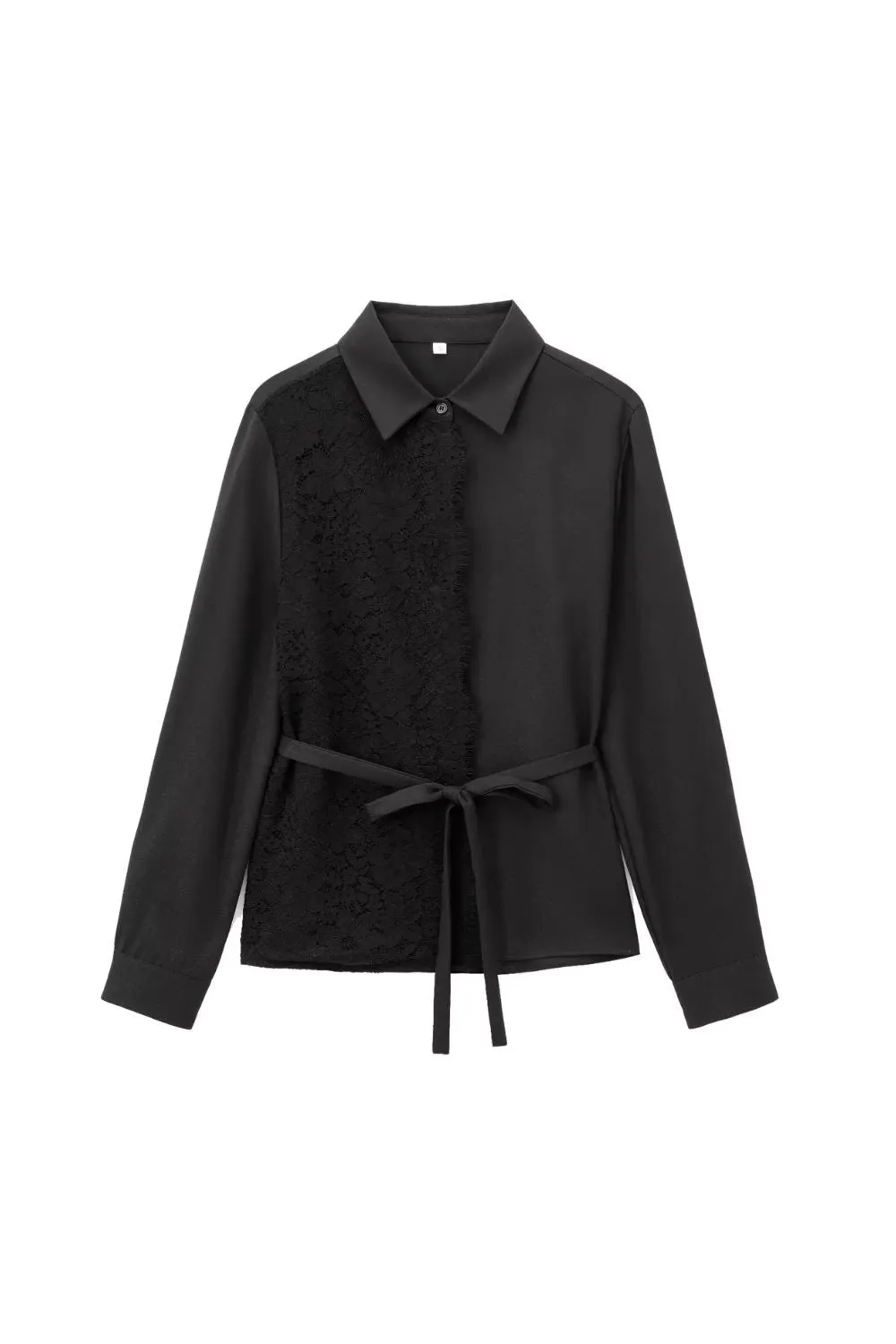 'Dawn' Color-blocked Lace Long-Sleeve Collar Shirt sold by Goodnight Macaroon