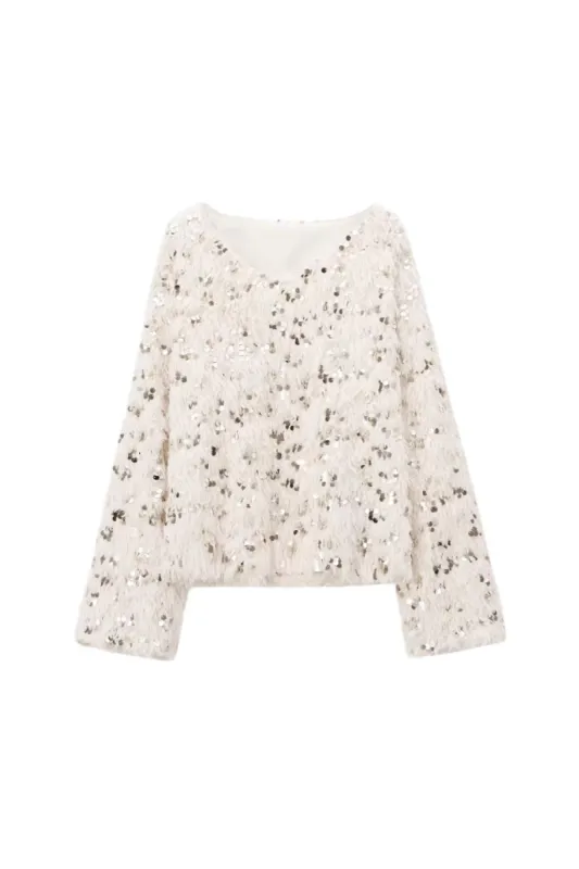 ‘Roberta’ Sequined Feather Long-Sleeve Top sold by Goodnight Macaroon