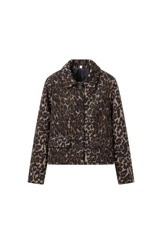 'Mila ' Button-Detail Leopard Print Short Jacket sold by Goodnight Macaroon
