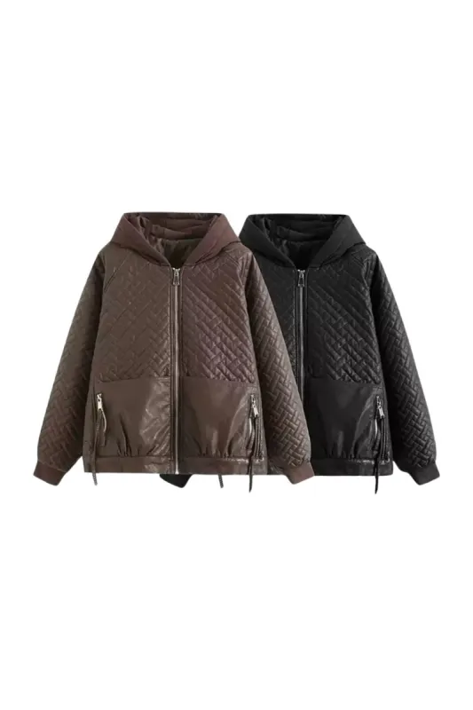 'Camila' Hooded PU Leather Zip Jacke made by Goodnight Macaroon