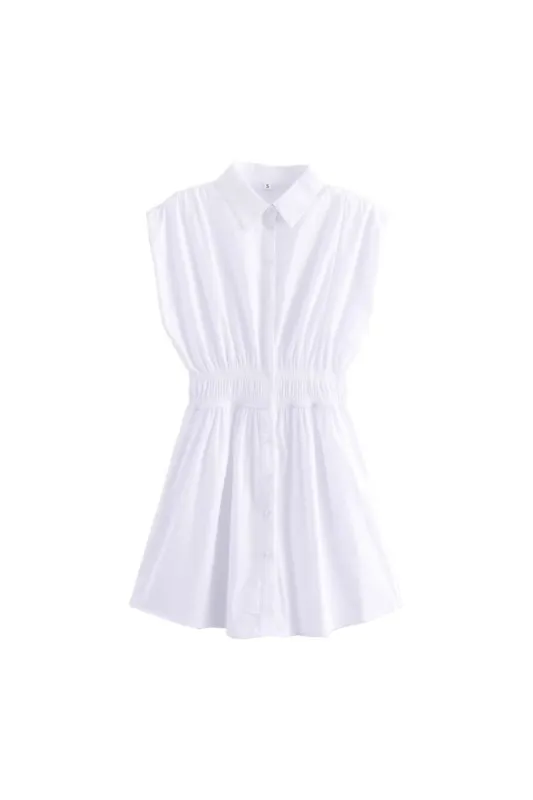 ‘Isabella’ White Casual Elastic Waist Mini Dress sold by Goodnight Macaroon