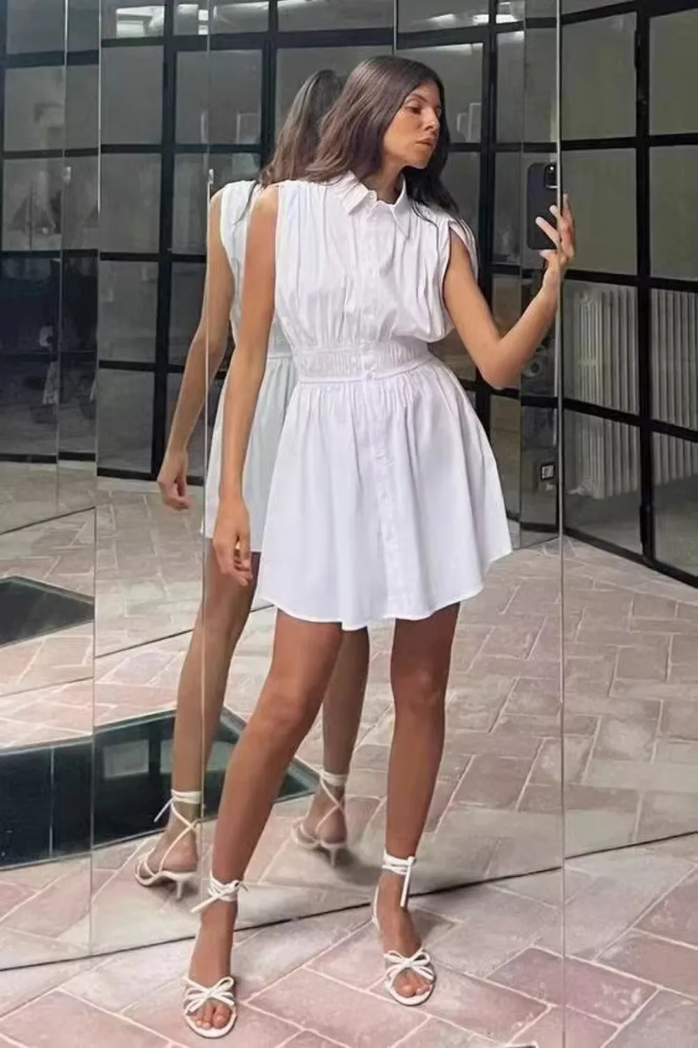 ‘Isabella’ White Casual Elastic Waist Mini Dress sold by Goodnight Macaroon product image thumbnail 2