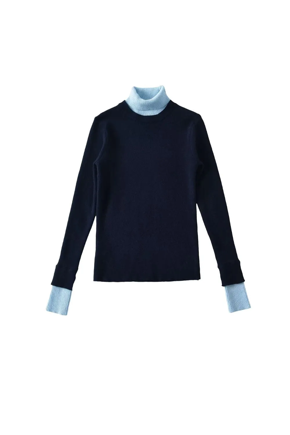 'Hazel ' Color-blocked Fake Two-Piece High Neck Knit Top sold by Goodnight Macaroon product image thumbnail 3