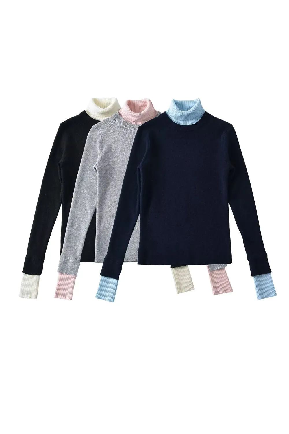 'Hazel ' Color-blocked Fake Two-Piece High Neck Knit Top sold by Goodnight Macaroon
