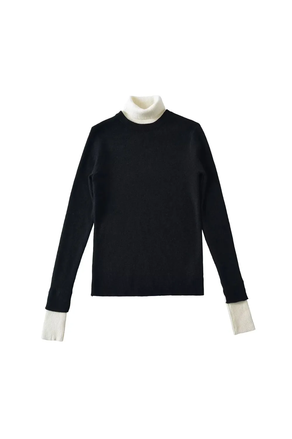 'Hazel ' Color-blocked Fake Two-Piece High Neck Knit Top sold by Goodnight Macaroon product image thumbnail 2
