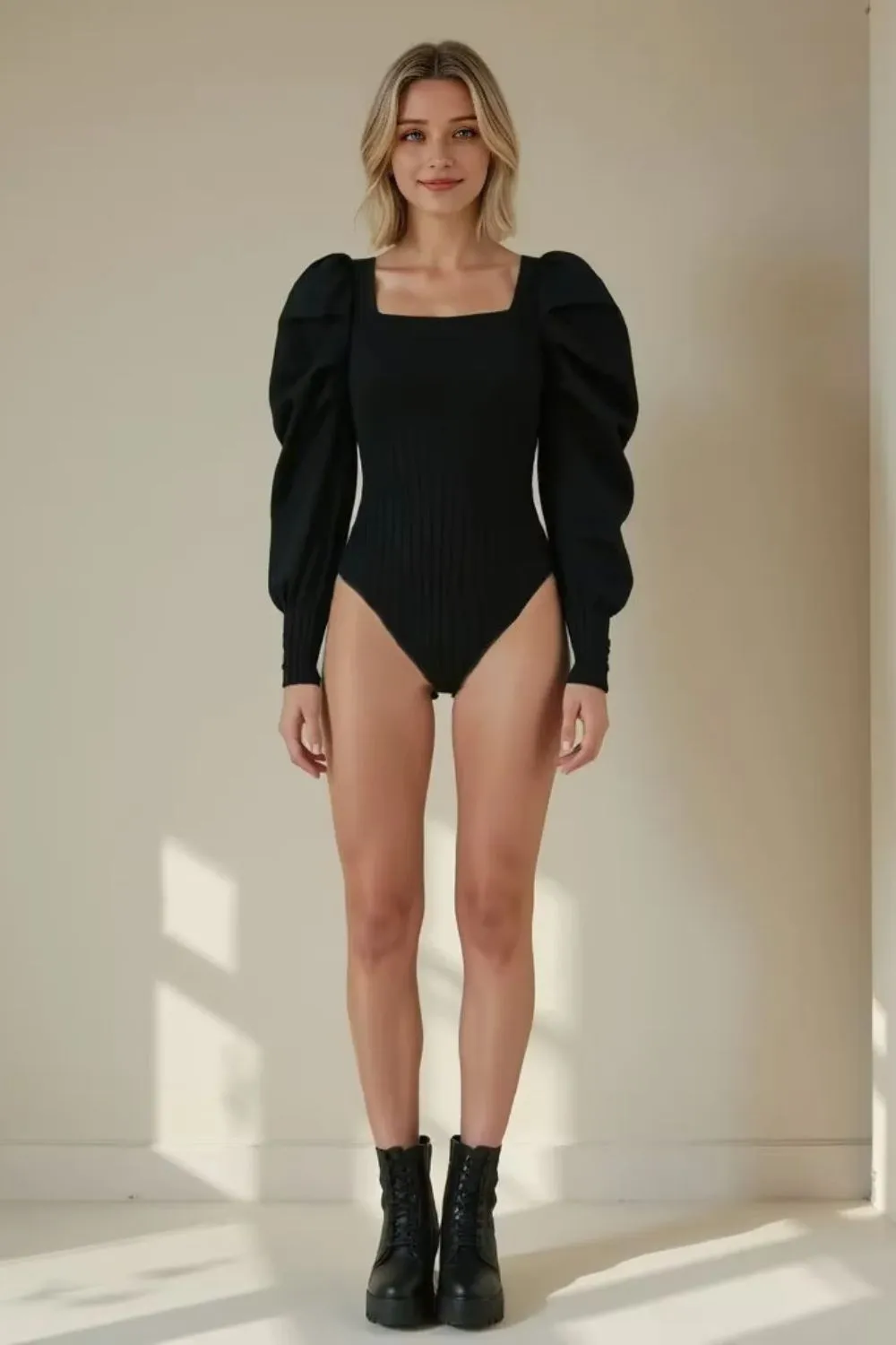 'Lily ' Puff Sleeve Knit Jumpsuit Top sold by Goodnight Macaroon