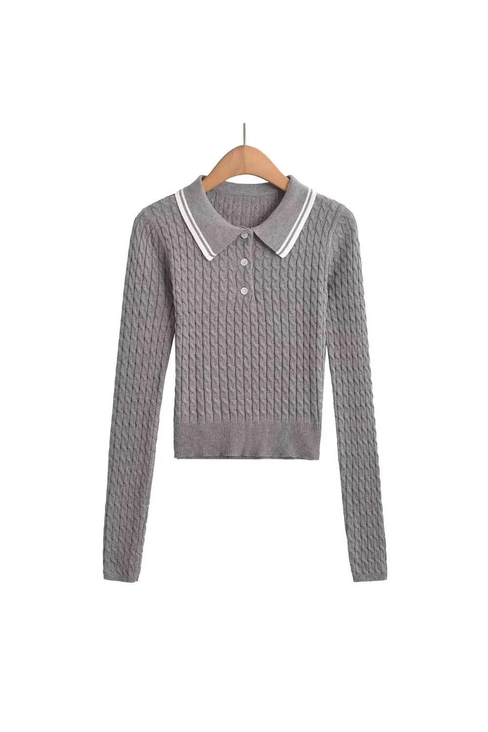 'Violet' Cabled Polo Knit Sweater sold by Goodnight Macaroon product image thumbnail 5