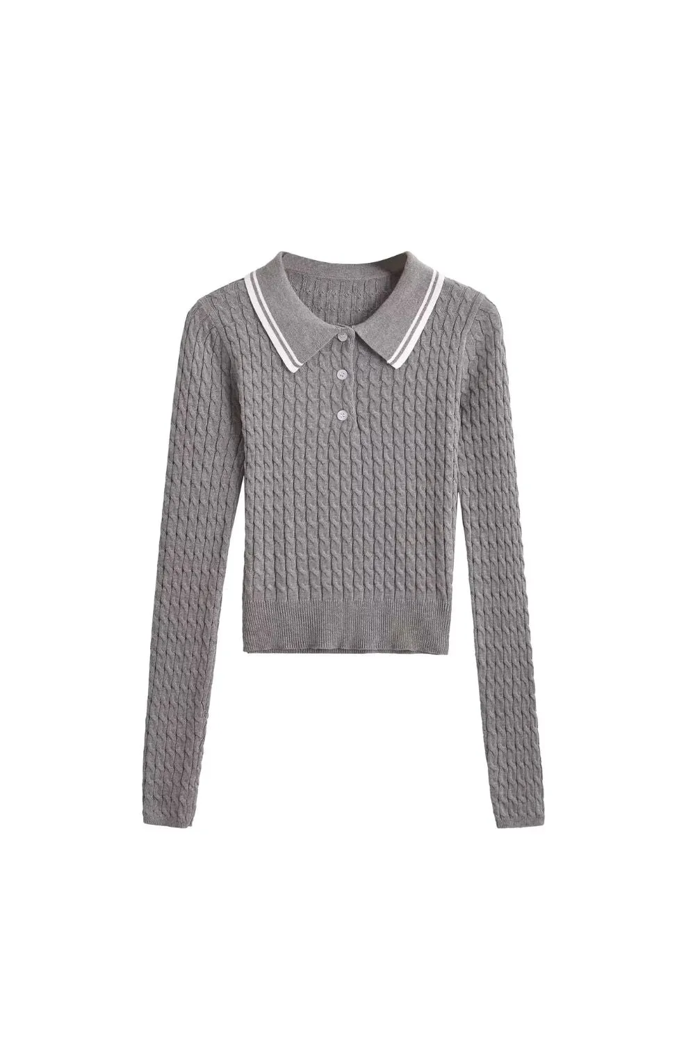 'Violet' Cabled Polo Knit Sweater sold by Goodnight Macaroon product image thumbnail 4