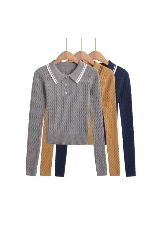 'Violet' Cabled Polo Knit Sweater sold by Goodnight Macaroon