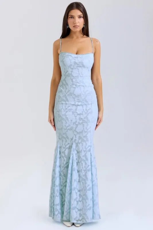 'Stella ' Blue Elegant Halter Dress with Gathered Detail sold by Goodnight Macaroon