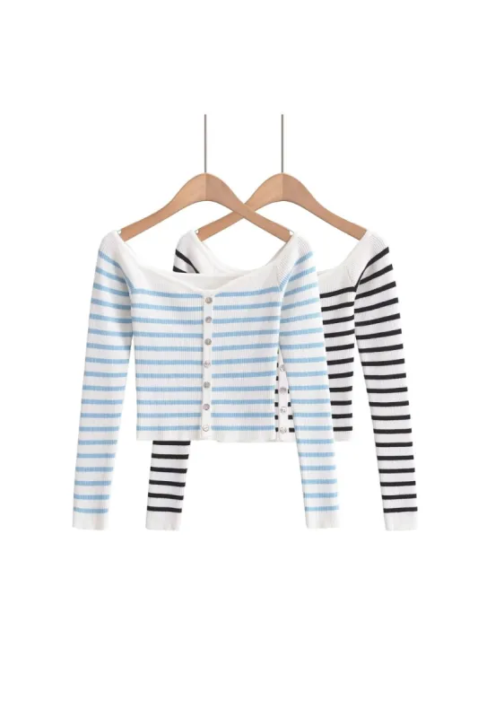 'Everly' Striped Boat Neck Knit Top sold by Goodnight Macaroon