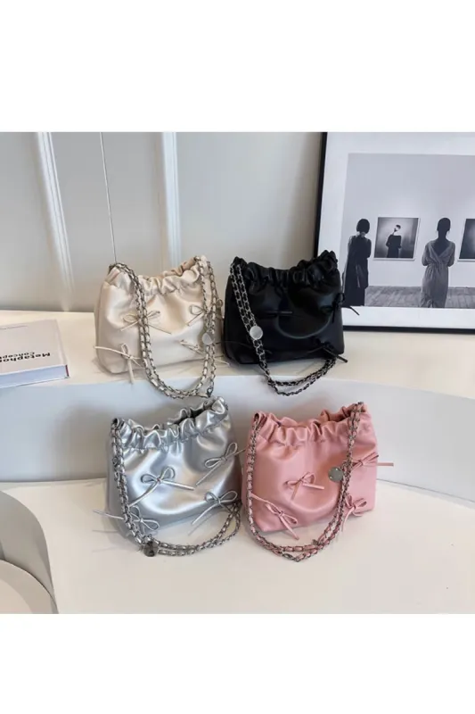 ‘Anna ’ Bow-Detail Chain Bag in PU Leather （4 color） sold by Goodnight Macaroon
