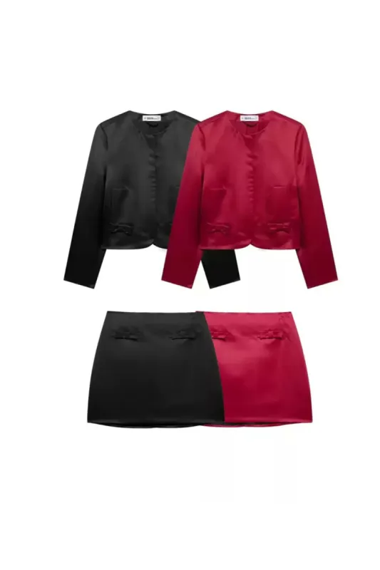 'Caroline ' Bow-Decorated Satin Blazer & Skirt Suit (Sold Separately) sold by Goodnight Macaroon