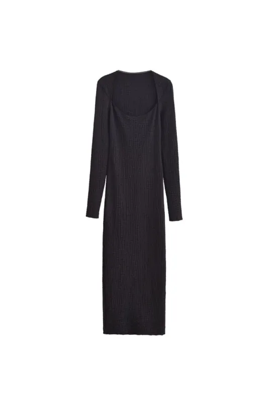 'Lucy' Fitted Square-Neck Long Sleeve Midi Dress sold by Goodnight Macaroon