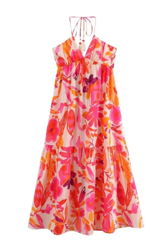 ‘Millie’ Printed Halter Neck Midi Dress sold by Goodnight Macaroon
