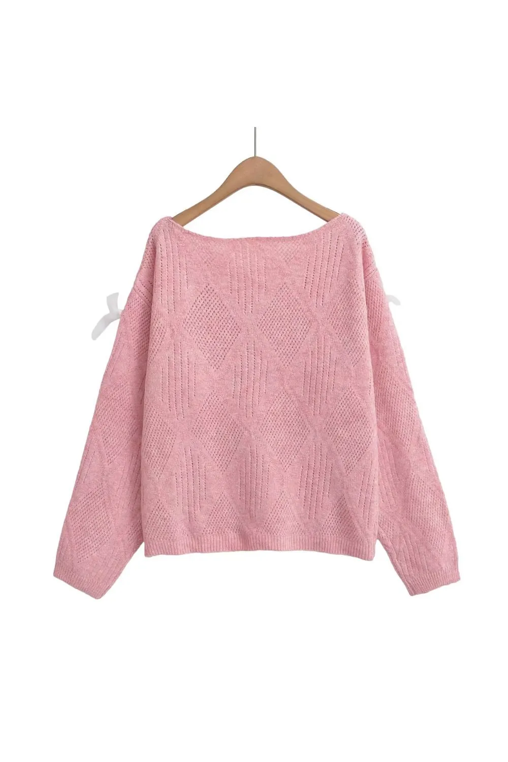 ‘Alfredo’ Diamond-Patterned Bow-Decorated Knit Top sold by Goodnight Macaroon product image thumbnail 2