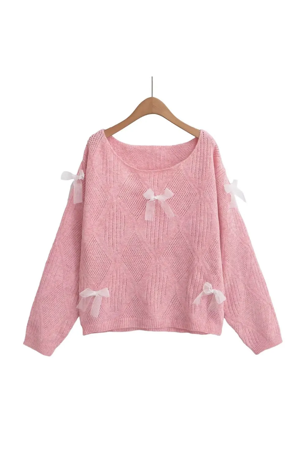 ‘Alfredo’ Diamond-Patterned Bow-Decorated Knit Top sold by Goodnight Macaroon