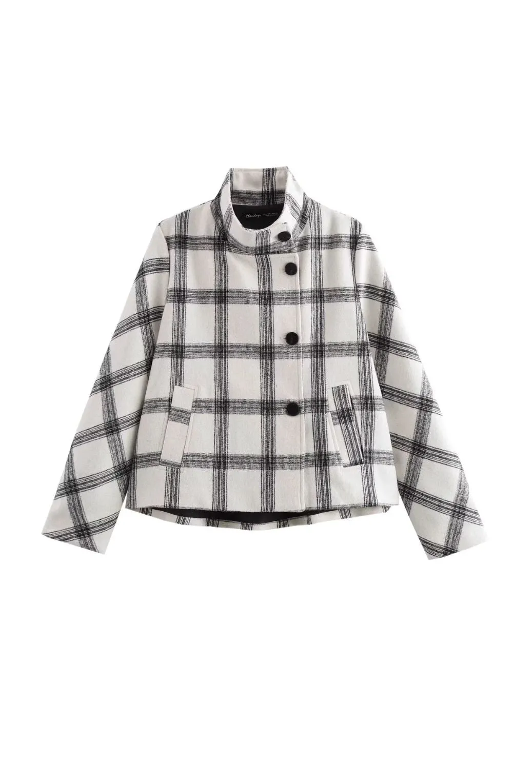 'Alvaro' Stand-Up Collar Plaid Jacket sold by Goodnight Macaroon