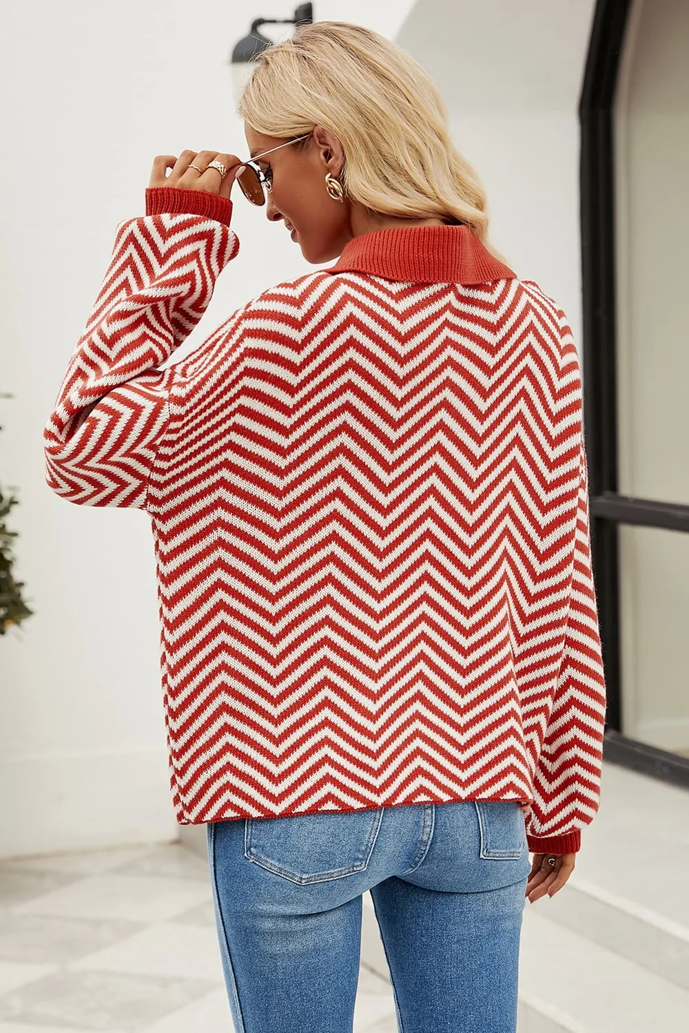 Striped Collared Neck Buttoned Pullover Sweater sold by Goodnight Macaroon product image thumbnail 2